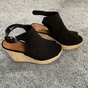 Black suede wedge sandals